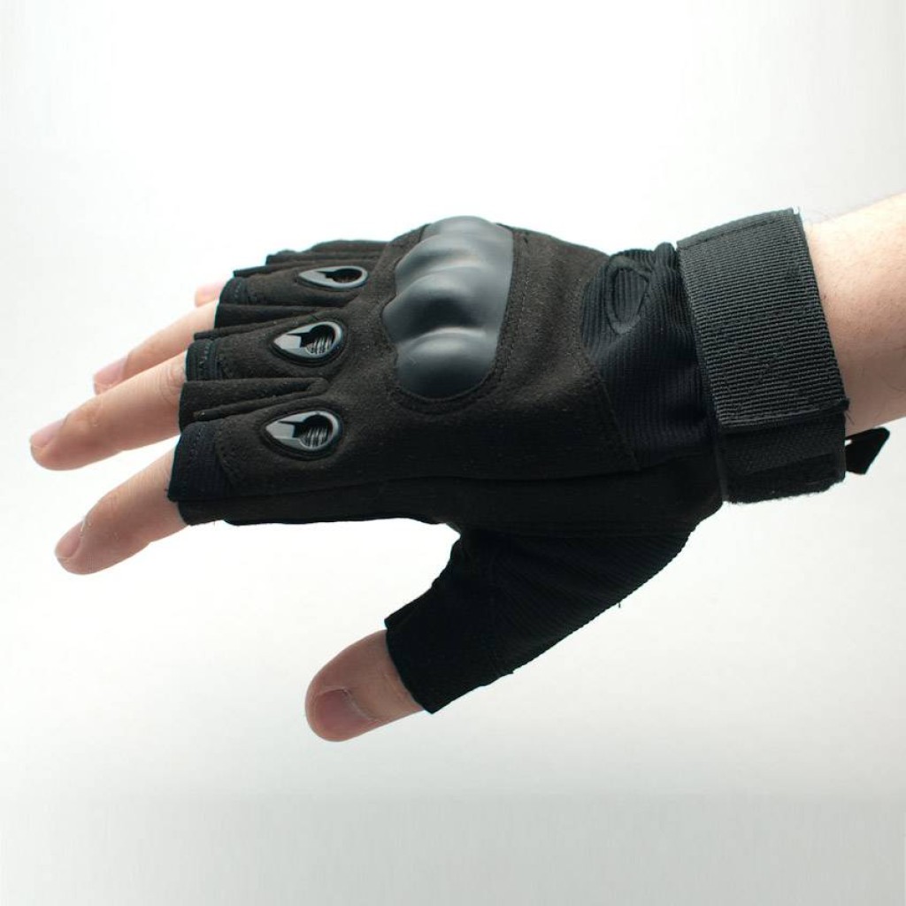 Black Tactical Fingerless Gloves